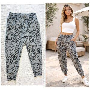 Nili Lotan Nolan Sweatpants Cloud Grey Leopard Joggers size S Drawcord Preppy